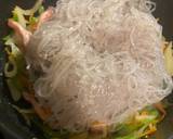 A picture of step 6 of Japchae - Korean vermicelli with meat and vegetables.