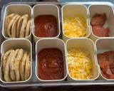 A picture of step 1 of Snackle box pizza luncheables.