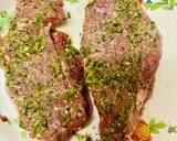 A picture of step 3 of Pesto, Crusted Lamb Steak and Roast Potatoes with broccoli salad.