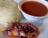 A picture of step 6 of Oven baked carrot strips with smooth mashed potatoes and homemade garlic tomato sauce.