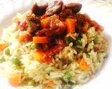 A picture of step 6 of Wet fry goat meat with vegetable rice.