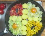 A picture of step 2 of Delicious breakfast - 4 seasons scrambled eggs with vegetables, cheese and spices.