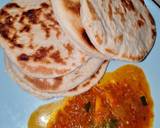 A picture of step 3 of Naan bread with pumpkin soup.