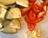 A picture of step 2 of Aglio e olio inspired pasta with aubergine, tomato and mozzarella (⭐️ best ever summer pasta 🍝).