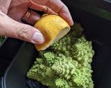 A picture of step 2 of Air-fryer romanesco broccoli cauliflower done two ways.