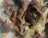 A picture of step 9 of Seductive Sizzle Beef with Caramelized Cabbage and Peppers.