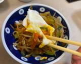 A picture of step 5 of Japanese Stir-fried Vegetables topped with Poached Egg.