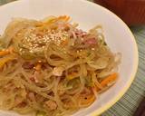 A picture of step 8 of Japchae - Korean vermicelli with meat and vegetables.