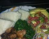 A picture of step 3 of Goat roasted meat, greens and lettuce kachumbari.