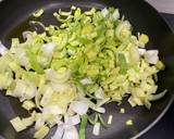 A picture of step 1 of Welsh rarebit with leeks.